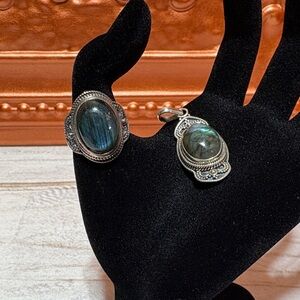 Elegant Silver and Blue Pendant Set